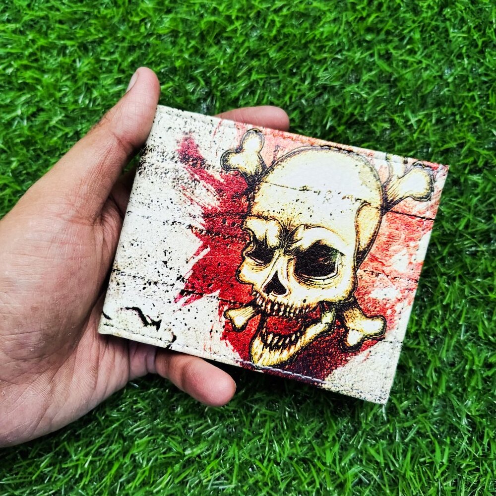Evil Skull Bifold Wallet for Men, Vegan Leather Printed Wallet